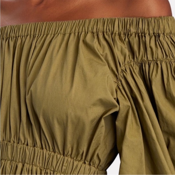 Ulla Johnson Martine off-shoulder puff-sleeve mini dress in olive green— size 4 - Picture 4 of 13